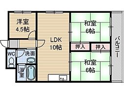 明香マンション 203号室 2階3LDKの間取り
