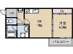 エテルナコート総持寺 1階1LDKの間取り