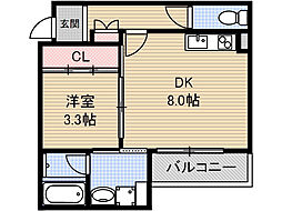 エテルナコート総持寺 1階1LDKの間取り