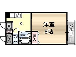 アルカディアST 1階1Kの間取り
