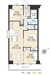 朝日石川台マンション 3LDKの間取図画像