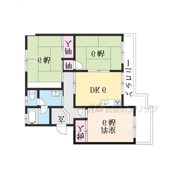 サンプラザ松尾 204｜京都府京都市西京区山田北山田町(賃貸マンション3DK・2階・60.06㎡)の写真 その2