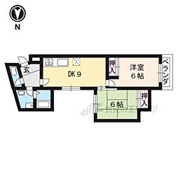 阪急嵐山線 上桂駅 徒歩15分の賃貸マンション 3階2LDKの間取り