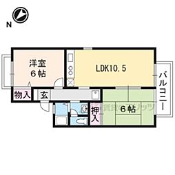 阪急嵐山線 上桂駅 徒歩6分の賃貸アパート 1階2LDKの間取り