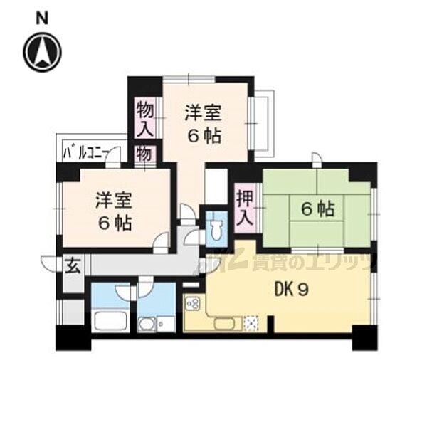 カリオン大町 308｜京都府京都市右京区常盤一ノ井町(賃貸マンション3LDK・3階・67.92㎡)の写真 その2