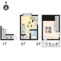 JR山陰本線 嵯峨嵐山駅 徒歩15分の賃貸アパート 2階1Kの間取り