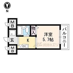 プランドール 1Kの間取図画像
