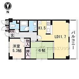 JR山陰本線 太秦駅 徒歩15分の賃貸マンション 1階2LDKの間取り