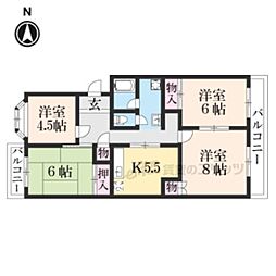 ジャデーン桂I 1階4DKの間取り
