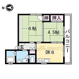 京福電気鉄道嵐山本線 車折神社駅 徒歩5分の賃貸マンション 2階2DKの間取り