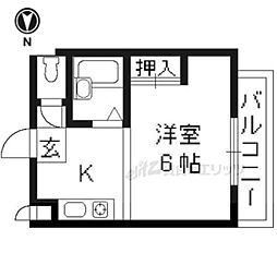 京福電気鉄道北野線 宇多野駅 徒歩7分の賃貸マンション 2階ワンルームの間取り