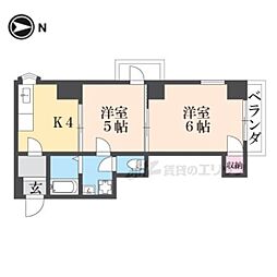 JR山陰本線 太秦駅 徒歩10分の賃貸マンション 6階2DKの間取り