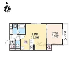 ＧＲＡＭＭ御陵荒木Ｃ 1階1LDKの間取り