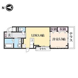 クレリア 2階1LDKの間取り