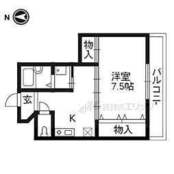 JR山陰本線 太秦駅 徒歩10分の賃貸マンション 2階1Kの間取り
