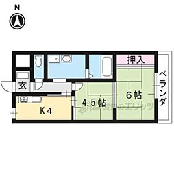 京福電気鉄道嵐山本線 有栖川駅 徒歩5分の賃貸マンション 3階2Kの間取り