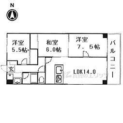 JR山陰本線 花園駅 徒歩10分の賃貸マンション 2階3LDKの間取り