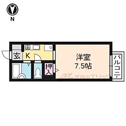 パルティールＳ棟 2階1Kの間取り