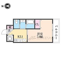ラ・ティーダ上桂 1Kの間取図画像