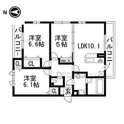 ドムール嵯峨A 3LDKの間取図画像