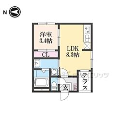 ハーモニーテラス太秦安井車道町II 1LDKの間取図画像