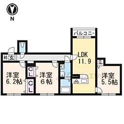かのん梅ケ畑 3LDKの間取図画像