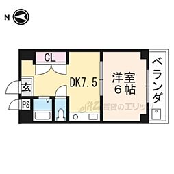 グランディール衣笠 1DKの間取図画像