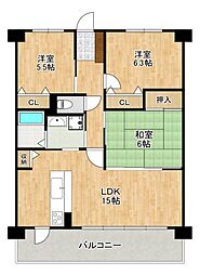 エバーランドシティ新・泉北5番館 3LDKの間取り