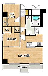 カルム堺A棟 2LDKの間取図画像