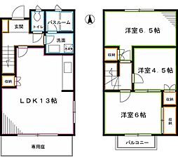 JR中央本線 荻窪駅 徒歩18分の賃貸テラスハウス 3LDKの間取り