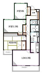 京王井の頭線 富士見ヶ丘駅 徒歩9分の賃貸マンション 3階3LDKの間取り