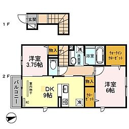 JR中央本線 西荻窪駅 徒歩18分の賃貸アパート 2階2DKの間取り