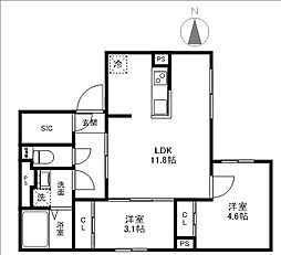 JR中央本線 荻窪駅 徒歩11分の賃貸マンション 2階2LDKの間取り