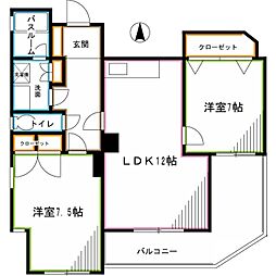 JR中央本線 荻窪駅 徒歩8分の賃貸マンション 2階2LDKの間取り