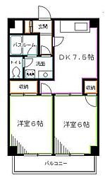 京王井の頭線 高井戸駅 徒歩10分の賃貸マンション 2階2DKの間取り