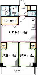 JR中央本線 荻窪駅 徒歩20分の賃貸マンション 3階2LDKの間取り