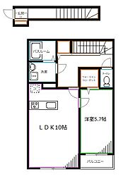 西武新宿線 上井草駅 徒歩10分の賃貸アパート 2階1LDKの間取り