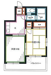 JR中央本線 荻窪駅 徒歩12分の賃貸マンション 2階2Kの間取り