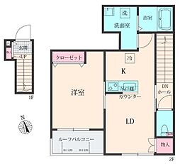 西武新宿線 都立家政駅 徒歩6分の賃貸アパート 2階1LDKの間取り
