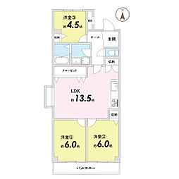 ルミエール二条 3LDKの間取図画像