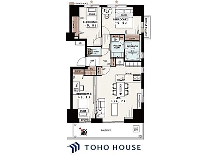 【house the light is illuminat】採光と風 家事導線も比較的良好で、風通しの良さで過ごしやすい麗(うら)らかな気分にさせてくれるリビング