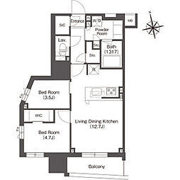 東京メトロ銀座線 稲荷町駅 徒歩3分の賃貸マンション 10階2LDKの間取り