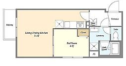 都営浅草線 押上駅 徒歩4分の賃貸マンション 2階1LDKの間取り