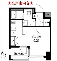 都営大江戸線 両国駅 徒歩4分の賃貸マンション 9階ワンルームの間取り