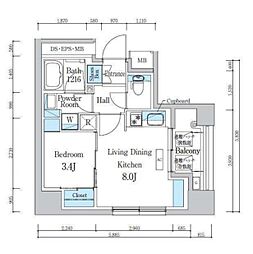 都営大江戸線 蔵前駅 徒歩6分の賃貸マンション 4階1LDKの間取り