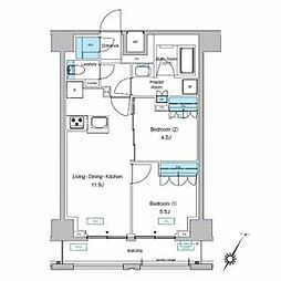 JR総武線 両国駅 徒歩8分の賃貸マンション 9階2LDKの間取り