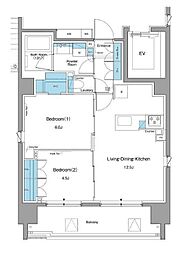 都営浅草線 蔵前駅 徒歩5分の賃貸マンション 11階2LDKの間取り