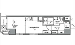 レジディア入谷 3階1DKの間取り