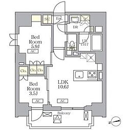 ザ・ライオンズフォーシア文京湯島 2LDKの間取図画像