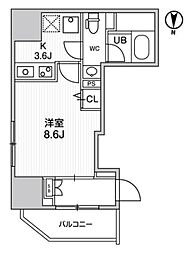 ディームス入谷1 1Kの間取図画像